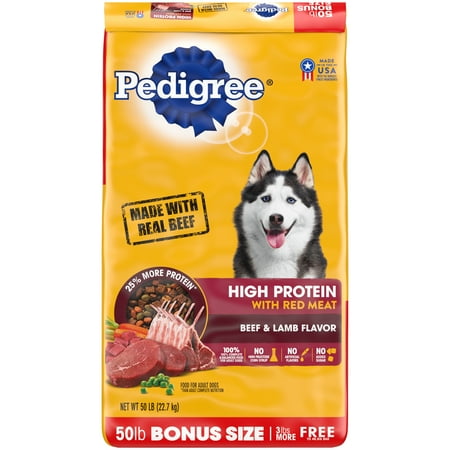 Pedigree High Protein Adult Dry Dog Food Beef and Lamb Flavor, 50 lb. Bonus Bag
