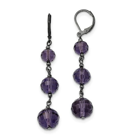 - Black-plated Black Crystal Bead Linear Drop Earrings