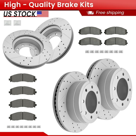ACB ZONE Front Rear Brake Kits for 2013-2022 Ford F-250 F-350 Super Duty, Drilled Slotted Disc Brake Rotors and Ceramic Brake Pads(681016, 681017, 1680, 1691)