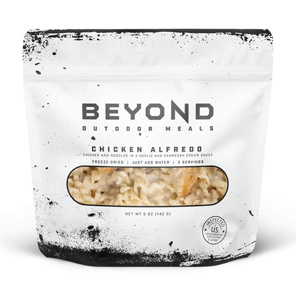 Beyond Outdoor Meals Chicken Alfredo, Freeze-Dried Food, 10-Year Shelf Life, Real Freeze-Dried Meat, Just Add Water Meals, Prepare in Pouch, 710 Calories, Camping Food for Adventures,39 Grams Protein