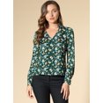 thumbnail image 3 of Allegra K Camisa de blusa retro lisa con cuello en V floral con cuello en V para mujer Verde XL, 3 of 6