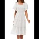 thumbnail image 2 of Vestido Midi Informal de Verano para Mujer, con Mangas Abullonadas, Cuello Cuadrado y Fruncido L, 2 of 9