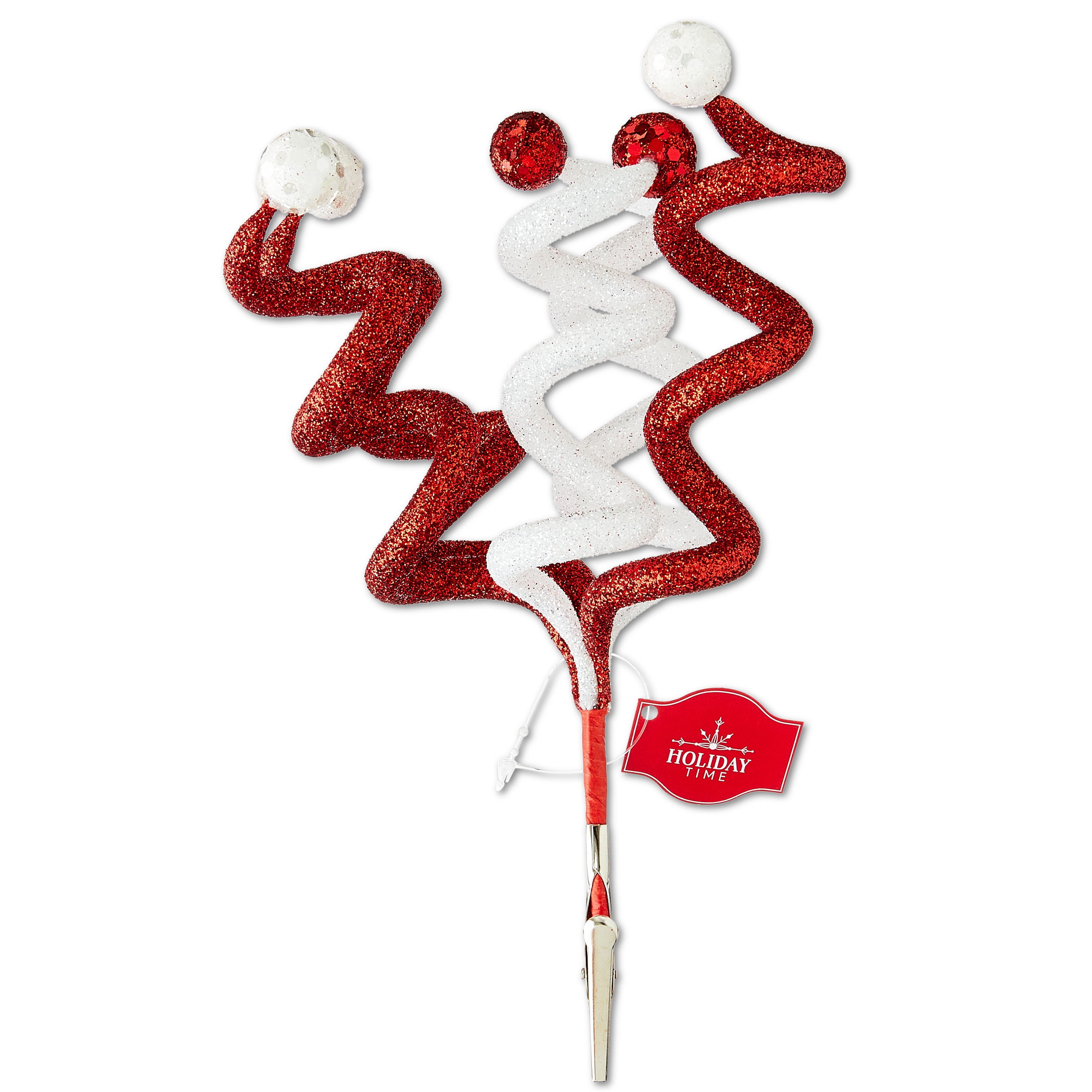 Curly Glitter Decorative Christmas Clip, Red and White, 7", by Holiday Time