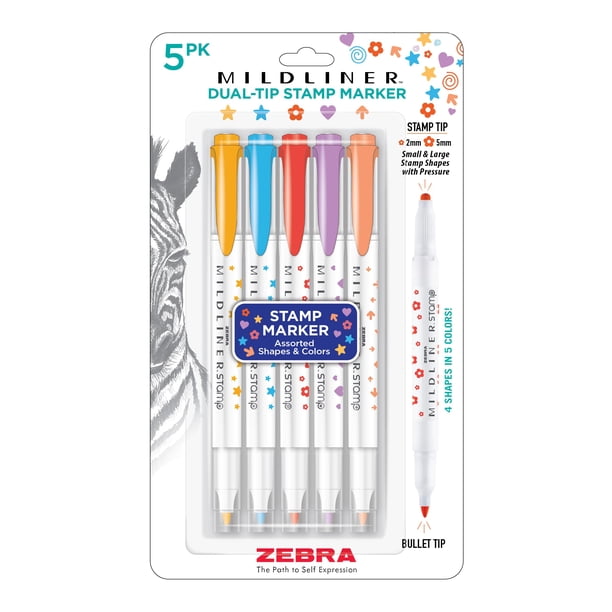 Rotulador Zebra Pen Mildliner, sello de doble punta, paquete de 5