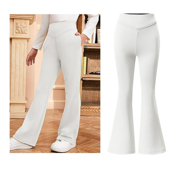 Girl School Uniform Pants Skinny Pants Stretch Pants with Pockets Flare Leg Pants White Pants for Girls Back To School Outfits for Teen Girls Teen Preppy Clothes 11-12 Years