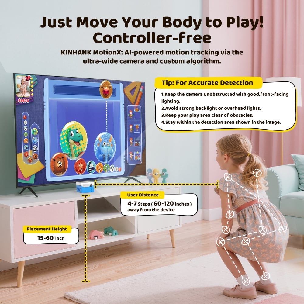KINHANK MotionX Video Game Consoles with 40+ Games for Kids & Families,Continuous updates,Plug & Play,Indoor Active Play System