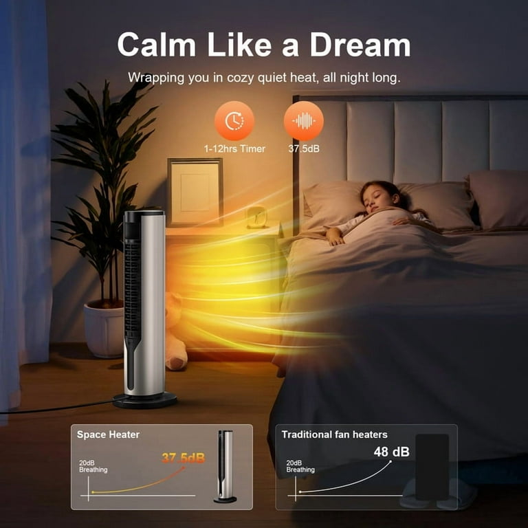 Portable Ceramic Space Heater With Remote - PTC 1500W, 70° Oscillation, 1-12H Timer, Overheat & Tip-Over Protection