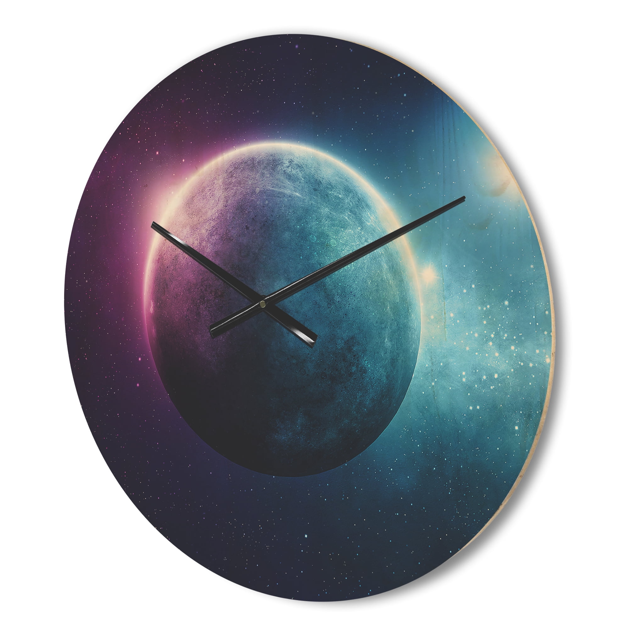 Designart 'Blue and Purple Deep Space Planet ' Modern Wood Wall Clock