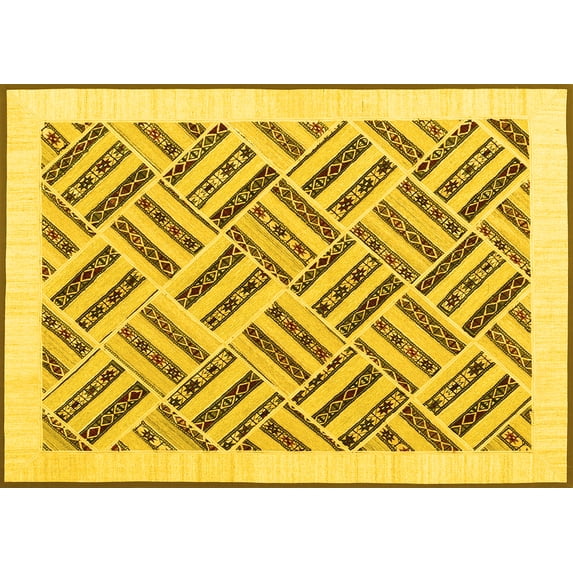 Ahgly Company Machine Washable Indoor Rectangle Solid Yellow Modern Area Rugs, 2' x 4'