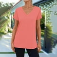 thumbnail image 6 of Lmnyox V Neck T Shirt Women's Basic Solid Color Short Sleeve Tee Shirt Casual Loose Summer Tops Clothes, 6 of 7