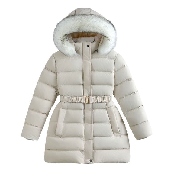Staki Toddler Puffer Jacket Girls' Heavyweight Shimmer Puffer Jacket with Hood and Fleece Headband(White,4-5 Years)