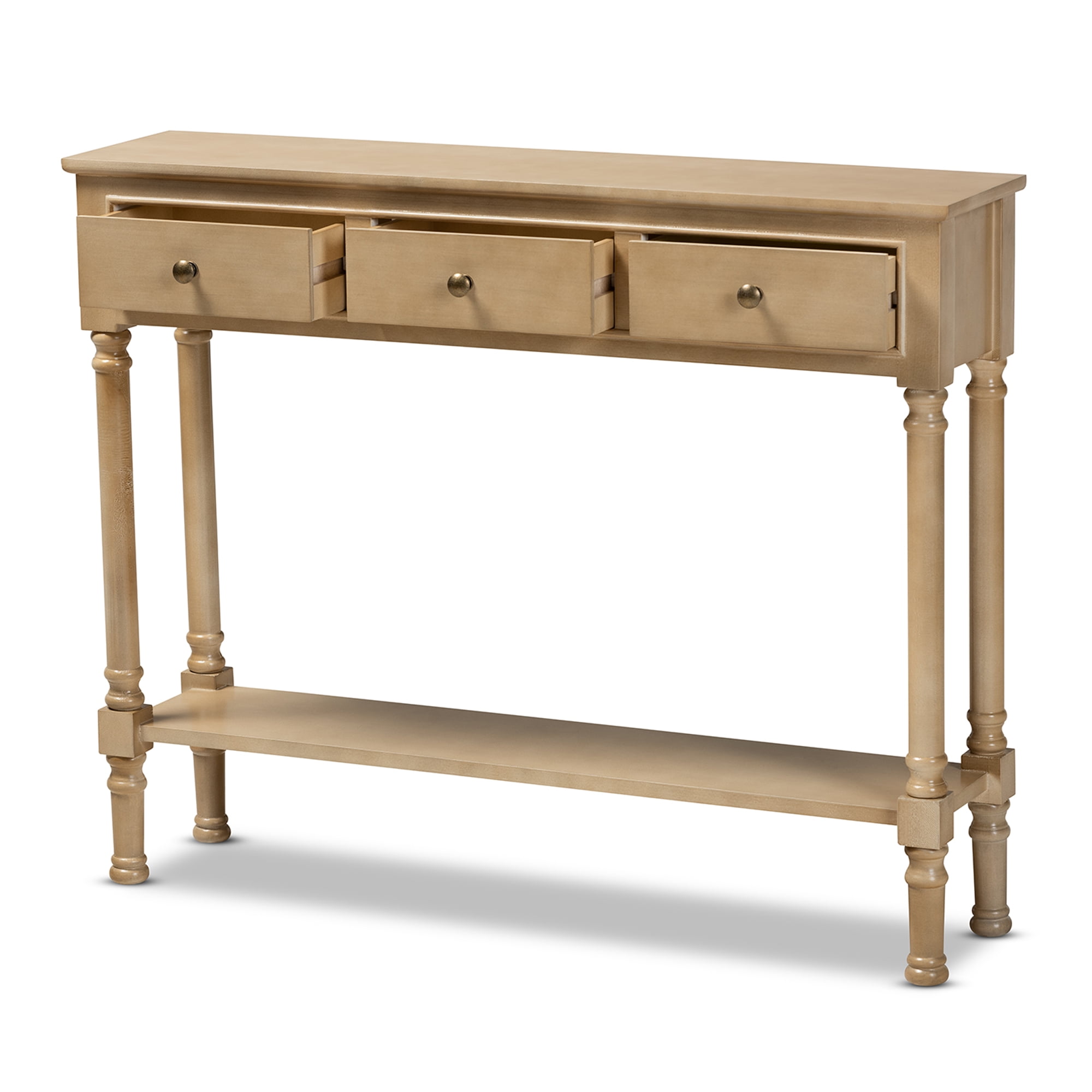 Baxton Studio Calvin Classic And Traditional French Farmhouse Oak Brown Finished Wood 3-Drawer Entryway Console Table