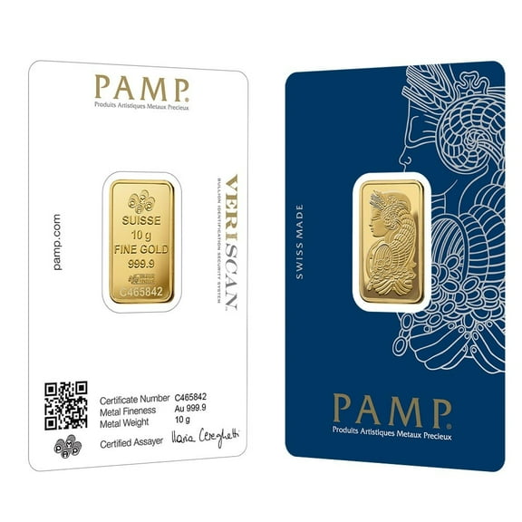 10 Gram Gold Bar PAMP Suisse Lady Fortuna Veriscan .9999 Fine (in Assay)