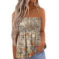 thumbnail image 1 of Gibobby Camiseta de tirantes sin mangas con estampado floral para mujer, cintura elástica plisada, sin espalda(Caqui,M), 1 of 4