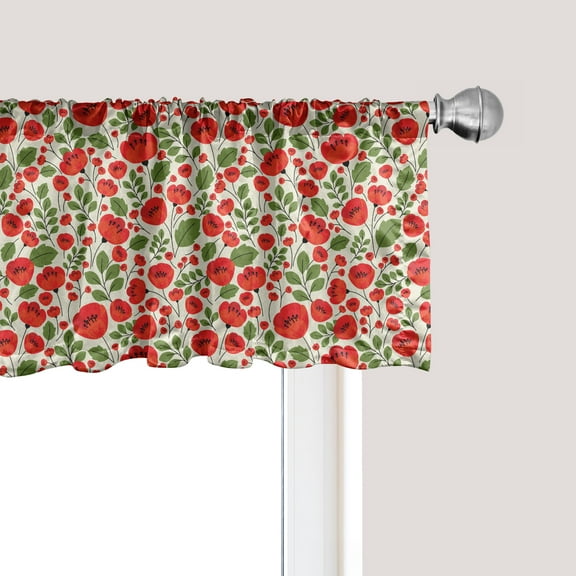 Ambesonne Poppy Flower Window Valance, Nature Arrangement, 54" X 12", Green Red Beige