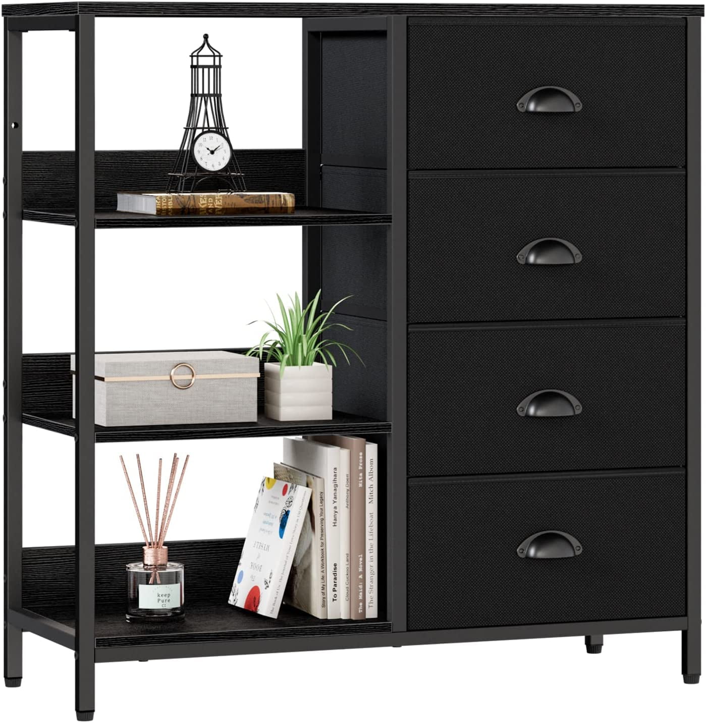 YIGOU Fabric Dresser with 4 Drawers and Side Shelf,Industrial