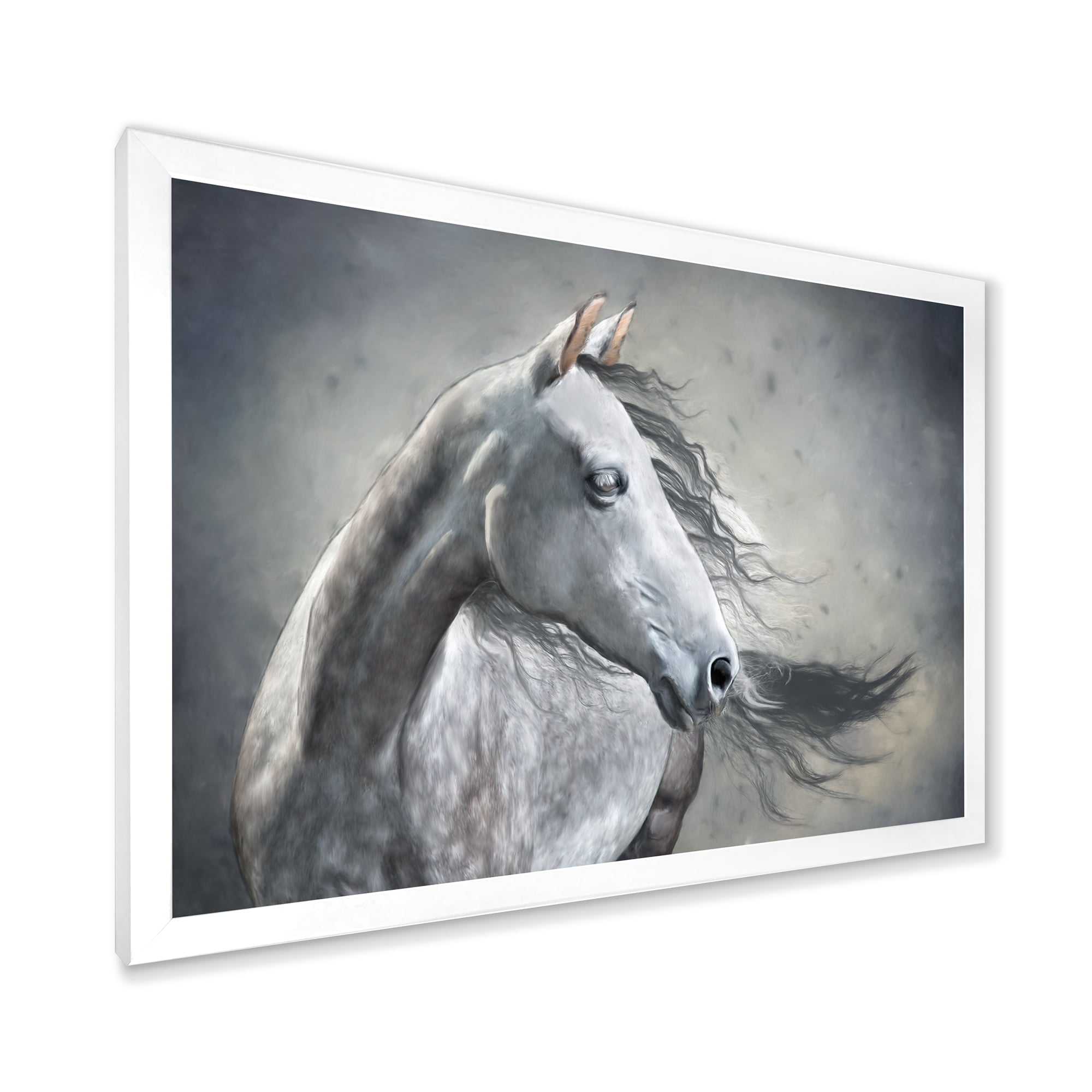 Designart 'Black and White Portrait Of A Wild Horse' Farmhouse Framed Art Print