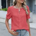 thumbnail image 7 of ZyeKqe Womens Button down T Shirts Dress Short Puff Sleeve Crew Neck Blouses Work Office Tunic Tops, 7 of 7