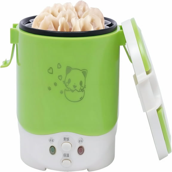 HIBIBUD 12V Mini Rice Cooker Steamer 1 Cup,Portable Easy Operation Well Insulated 1-2h Non-stick Rice Maker Food Steamer with Handle and Spoon for Car Home (Green)