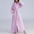 thumbnail image 2 of Defitshape Women's Fuzzy Flannel Fleece Loose Fit Long Bathrobe Bath robe V Neck Purple Medium-Large, 2 of 5