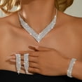 thumbnail image 2 of AEXTO Luxury V-Neck Rhinestone Jewelry Set for Women – 3-Piece Statement Necklace, Tassel Earrings, Crystal Stretch Bracelet & Eternity Ring – Sparkling Bridal Wedding Prom Party Accessories, 2 of 5