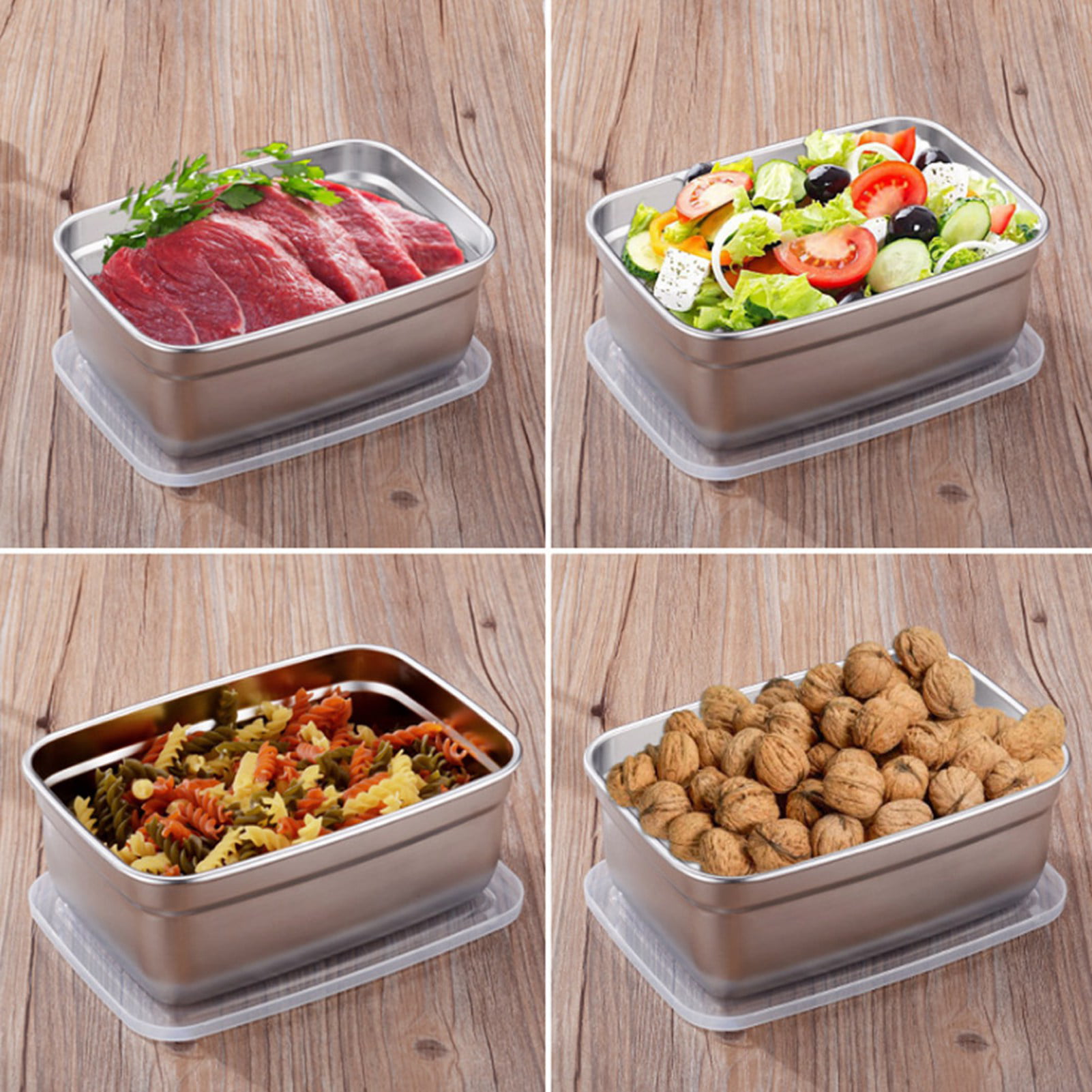 4Pcs Stainless Steel Food Containers with Leakproof Lids Rectangle for Food  Storage Box