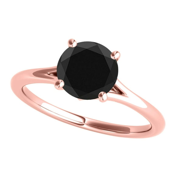 Aone 2 Carat Natural Black Diamond Wedding & Engagement Rose Gold 10K Ring for Women