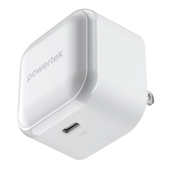 Powertek 40W USB-C Fast Charging Wall Charger, Type-C Power Adapter for iPhone 15 and Newer, iPad, Galaxy, Tablets & USB-C Devices, White