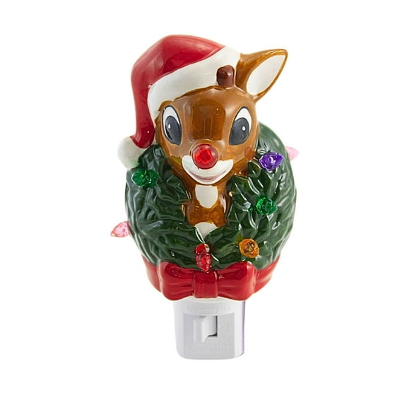 Roman 5.50In Rudolph Night Light, Ceramic, Red Nose Reindeer 160073
