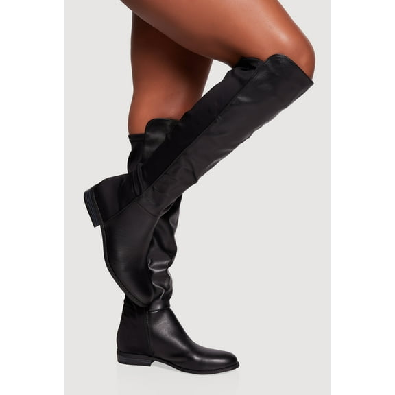Women's Elastic Back Almond Toe Knee High Boots