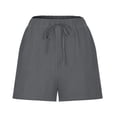 thumbnail image 4 of Summer 2026 Wide Leg Cotton Linen Shorts for Women Drawstring Elastic Waist Breathable Casual Loose Fit Shorts with Pockets Gray,S, 4 of 6