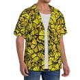 thumbnail image 4 of Naloa Yellow Butterflies Men's Loose Fit Cuban Collar Short-Sleeve Shirt with Button-down and Chest Pocket for Everyday Wear Outings - Large, 4 of 7