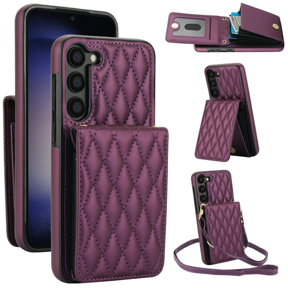 Crossbody Wallet Case for Samsung Galaxy S22, RFID Blocking Protective Purse Case Cover with Card Holder Kickstand Shoulder Strap Lanyard Magnetic Closure for Samsung Galaxy S22,Darkpurple