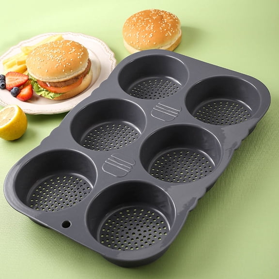 FOMIYES Silicone 6-Cavity Easy Release Loaf Pan Hamburger Mold Non-Stick Bread Baking Tool