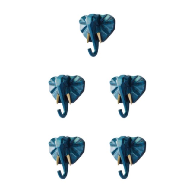 kurtrusly Resin Sturdy And Durable Animal Head Key Hook For Easy Organization Good Decorative Coat Hooks Retro blue(elephant) 5Set