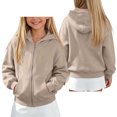 thumbnail image 5 of NAISIBABY Girls' Fleece-Lined Sweatshirt – Solid Color Long Sleeve Hooded Zip-Up Casual Jacket Khaki Size 9, 5 of 7