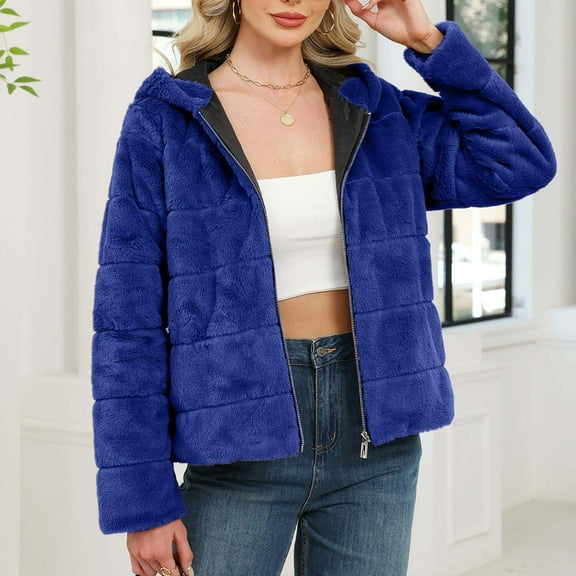AUNVITO Warm Faux Fur Hooded Long Coat for Women Winter Fashion Outerwear with Soft Lining, Casual Party Daily Wear