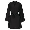 thumbnail image 6 of Bovxnpu Long Sleeve Dress for Women, Women Long Sleeve Dress Plus Size Dress with Straps Sleeves Irregular Drawstring V Neck Casual Dress Spring Fall Outfits, 6 of 8