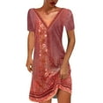thumbnail image 1 of QIPOPIQ Robes de Fête pour Femmes Manches Courtes Tendance Col en V Imprimé Chandail Robe d'Été Robe Offres 2023, 1 of 6