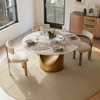 51.18" Hobart Modern Round Dining Table for 4, Pandora Glossy Sintered Stone Table, Bronze Carbon Steel Pedestal