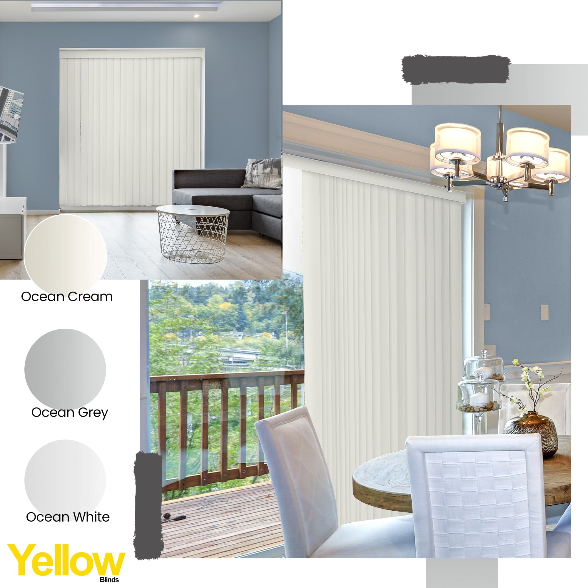 YELLOW BLINDS Cream Cordless PVC Vertical Blinds for Large Windows & Sliding Glass Doors, 78” W x 84” H, Light Filtering or Room Darkening, Easy Install, Modern Valance, Moisture-Resistant Shades