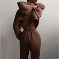 thumbnail image 3 of 2024 Womens Tracksuit Casual Long Sleeve Solid Hooded Sport Suit Hooded Sweatshirt With Pocket Loose Fit Pullover Drawstring Hoodie Sets Pant Set Romper for Women Dressy after Wedding Outfit for Bride, 3 of 5