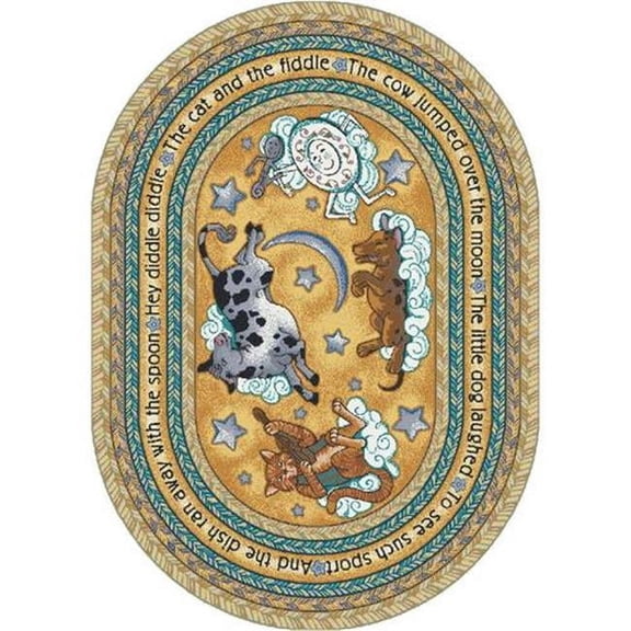 Joy Carpets 1474BB-02 Hey Diddle Diddle Yellow 3 ft.10 in. x 5 ft.4 in. Oval  WearOn Nylon Machine Tufted- Cut Pile Just for Kids Rug