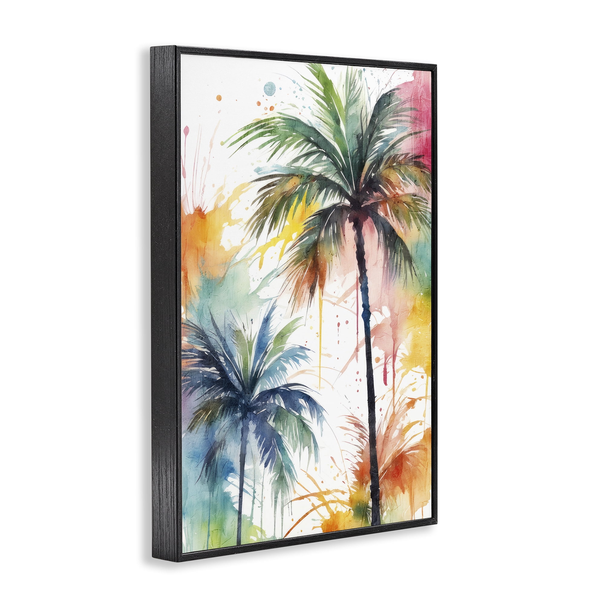 Stupell Industries Splashed Palm Trees Botanical & Floral Painting Black Framed Art Print Wall Art, 16 x 24