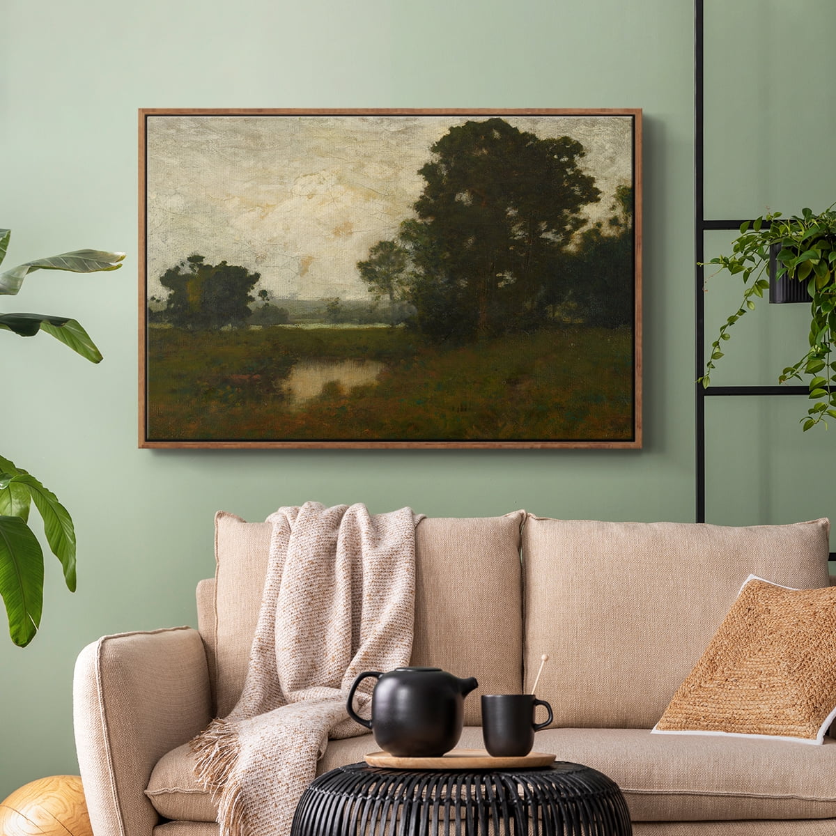 Vintage Landscape-MIV By Wexford Home Framed in Walnut Wood Gallery Wrapped Canvas 25 in. x 37 in.