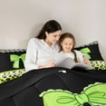 thumbnail image 5 of jejeloiu Cute Cheetah Pattern Bedding Comforter Set,Wild Leopard Texture Twin Comforter Sets,Green Bow Knot Bedding Set For Girls Boys,Microfiber Bedroom Decor Reversible,2 Pieces, 5 of 8