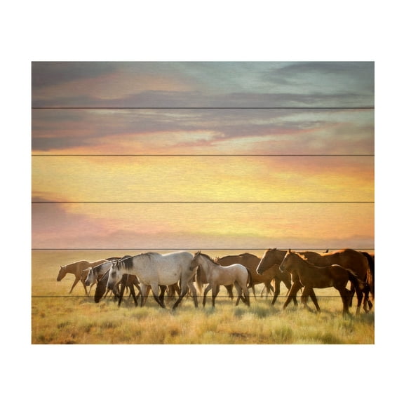 PHBurchett 'Sunkissed Horses I' Wood Slat Art 18x22