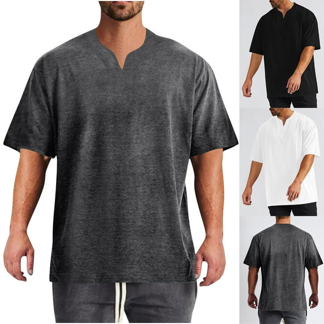 HVOBTTY Mens Summer Soft Versatile Pullover Casual Solid Color V Neck Short Sleeve Stretch Loose Breathable Daily Sport Training Tops Dark Gray, L