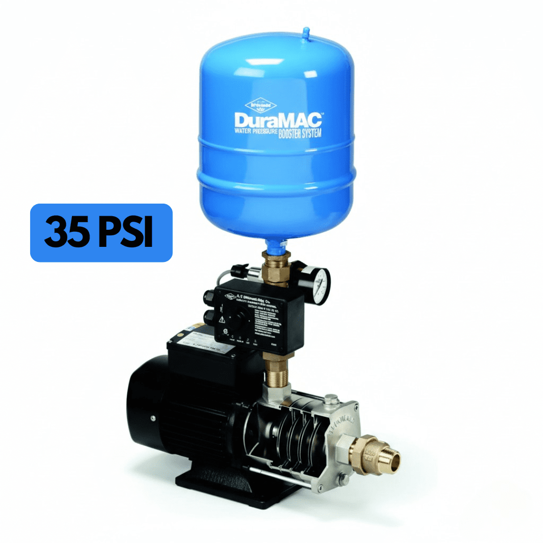 DuraMAC Residential Booster Pump Water Pressure System 35 PSI 120 V 1/2HP Model 17035R020PC1, Water Pressure Booster with 1″ Inlet/Outlet, No-Lead Brass Stainless Steel Components