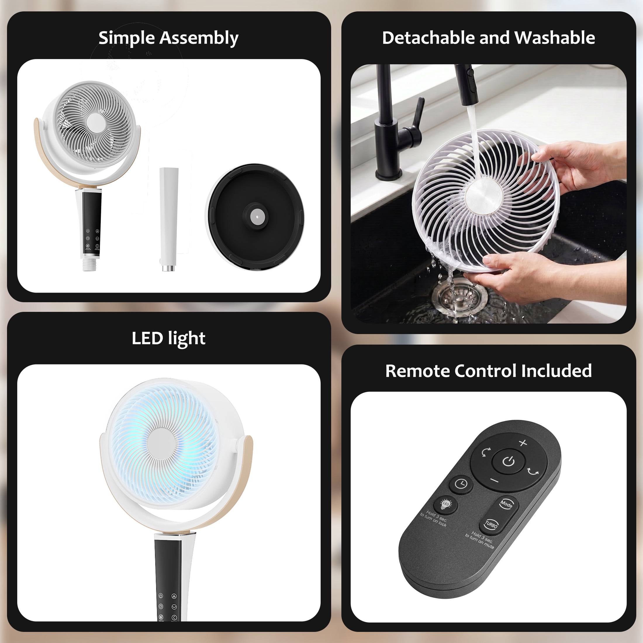 EDX Bedroom Pedestal Fan, Quiet 20dB DC Air Circulator, 15 Speeds 5 Modes, 120° Oscillation, 12H Timer, 1050CFM Airflow, 37-45" Adjustable Height, LED Light, Standing Fan with Remote, White